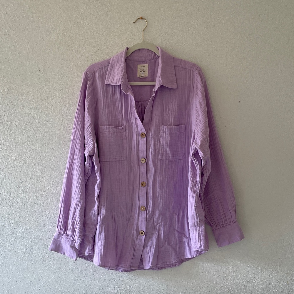 Billabong Oversized Muslin Shirt Button Up Long Sleeve Cotton Beach Coastal